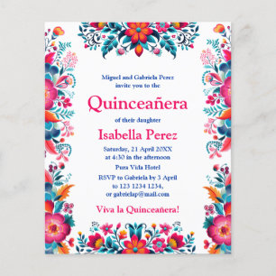 Floral Quinceanera White Mexican Fiesta Birthday Flyer