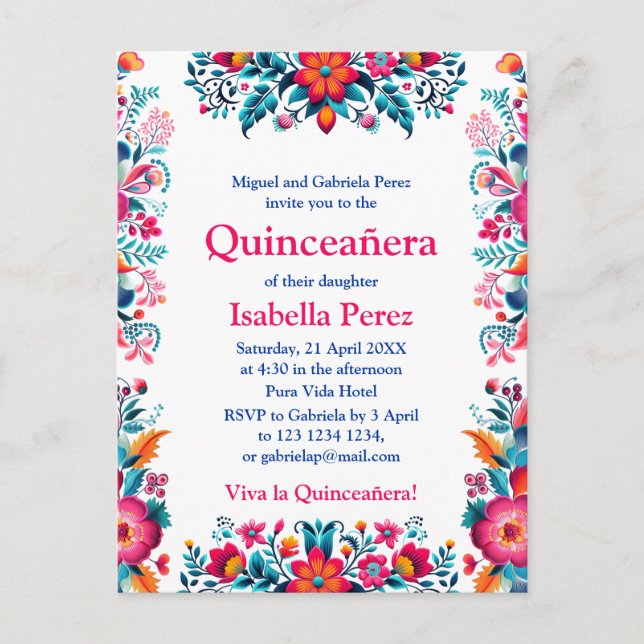 Floral Quinceanera White Mexican Fiesta Birthday Postcard (Front)