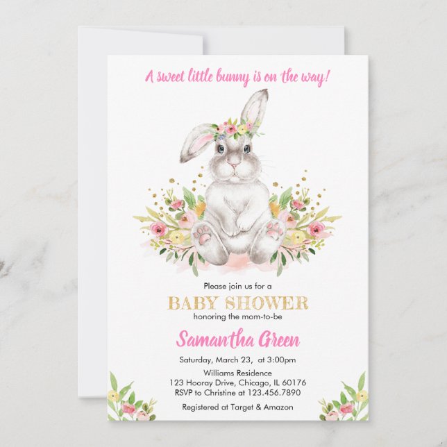 Floral Rabbit Baby Shower Invitation (Front)