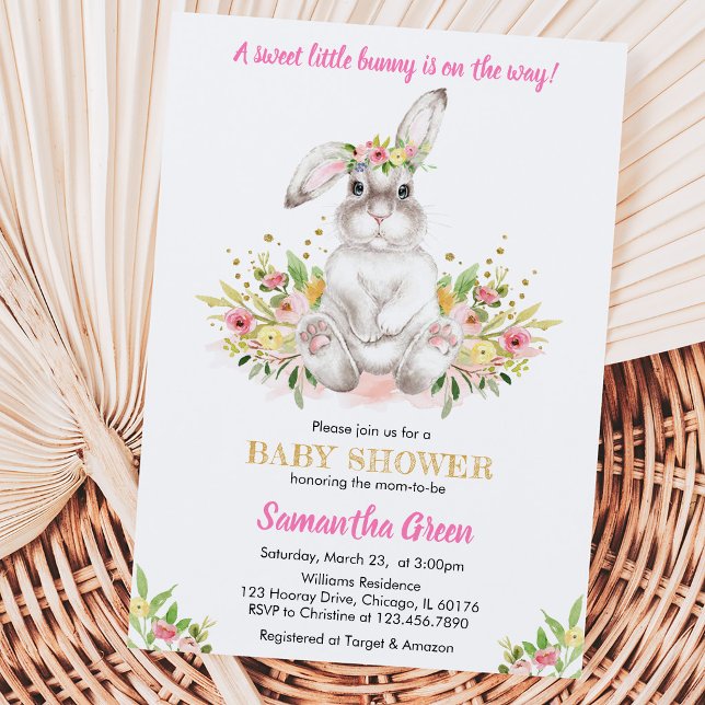 Floral Rabbit Baby Shower Invitation (Creator Uploaded)