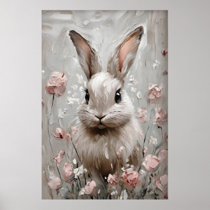 Floral Rabbit Portrait Print, Vintage Bunny Wall Poster