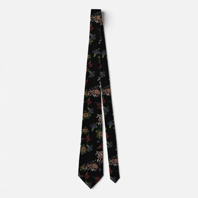 Floral Raccoons Cute Sleeping Raccoon Pattern Tie (Front)