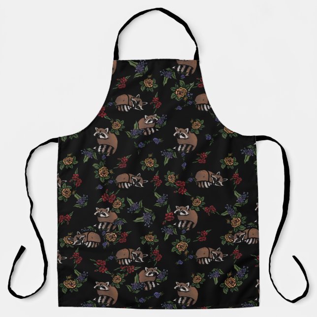 Floral Raccoons Cute Sleeping Racoon Pattern Apron (Front)