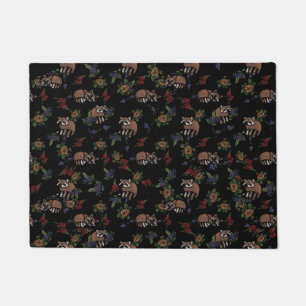Floral Raccoons Cute Sleeping Racoon Pattern Doormat
