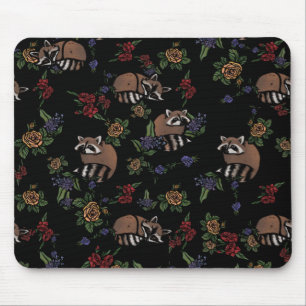 Floral Raccoons Cute Sleeping Racoon Pattern Mouse Mat