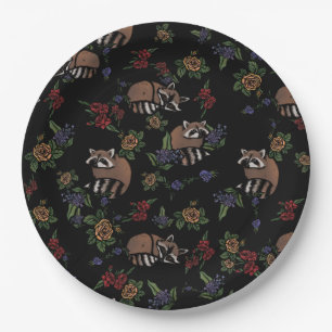 Floral Raccoons Cute Sleeping Racoon Pattern Paper Plate