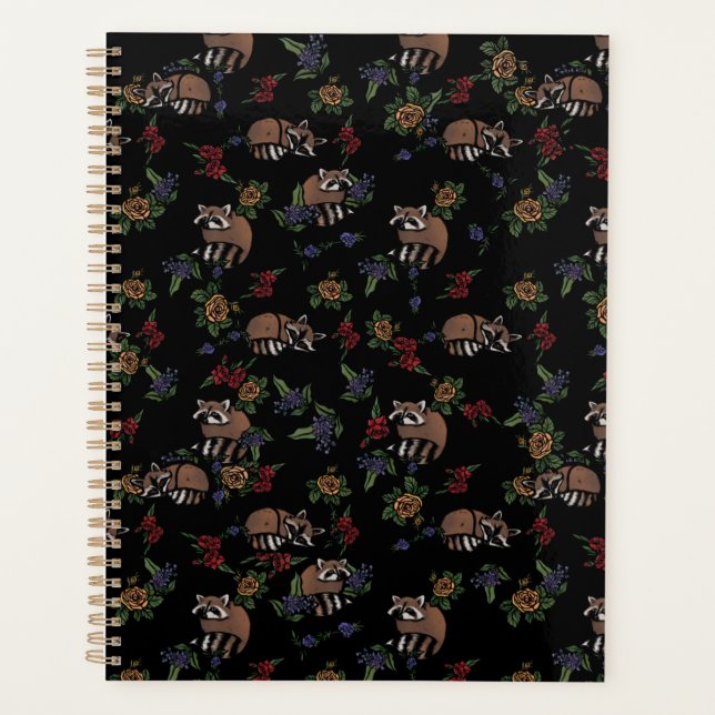 Floral Raccoons Cute Sleeping Racoon Pattern Planner (Front)