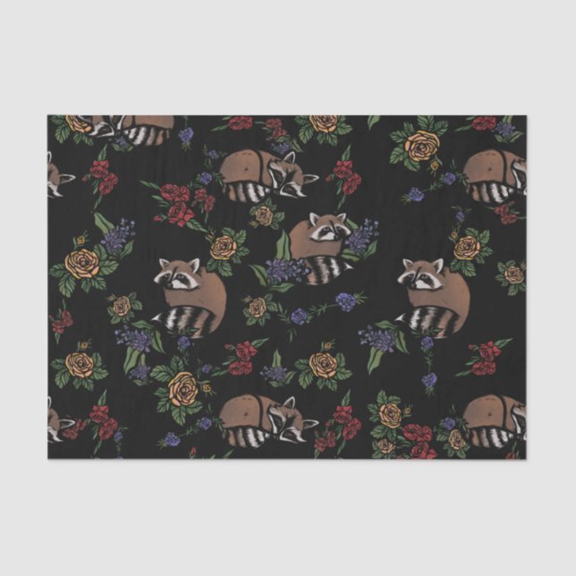 Floral Raccoons Cute Sleeping Racoon Pattern Tissue Paper (Front)