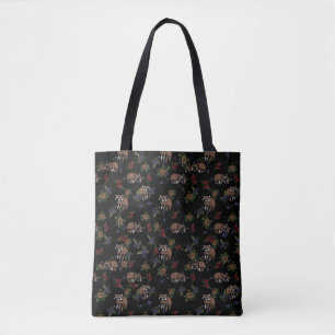 Floral Raccoons Cute Sleeping Racoon Pattern Tote Bag