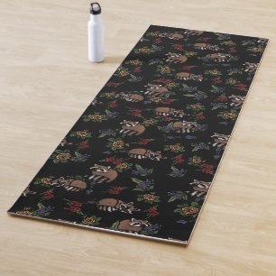 Floral Raccoons Cute Sleeping Racoon Pattern Yoga Mat