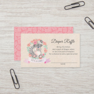 Floral Racoon Baby Shower Diaper Raffle Ticket