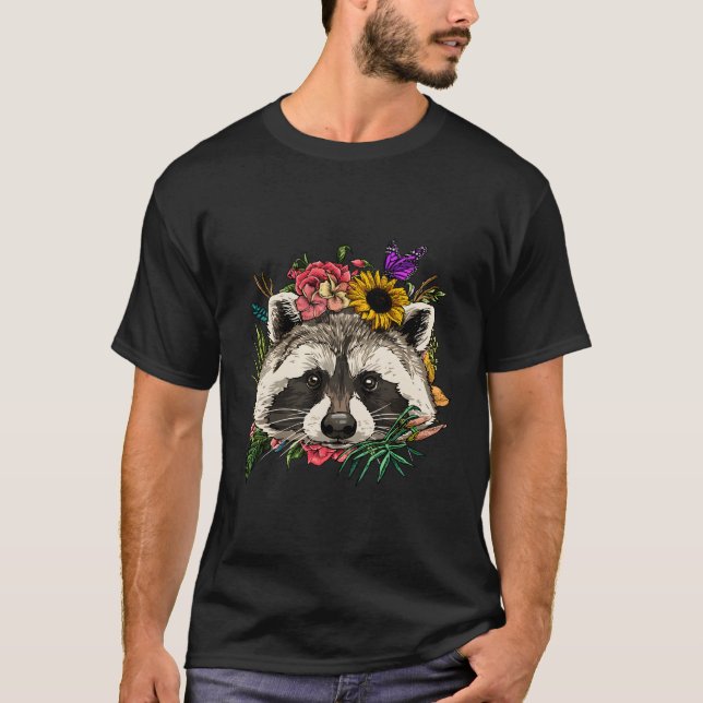 Floral Racoon Spring Nature Racoon T-Shirt (Front)