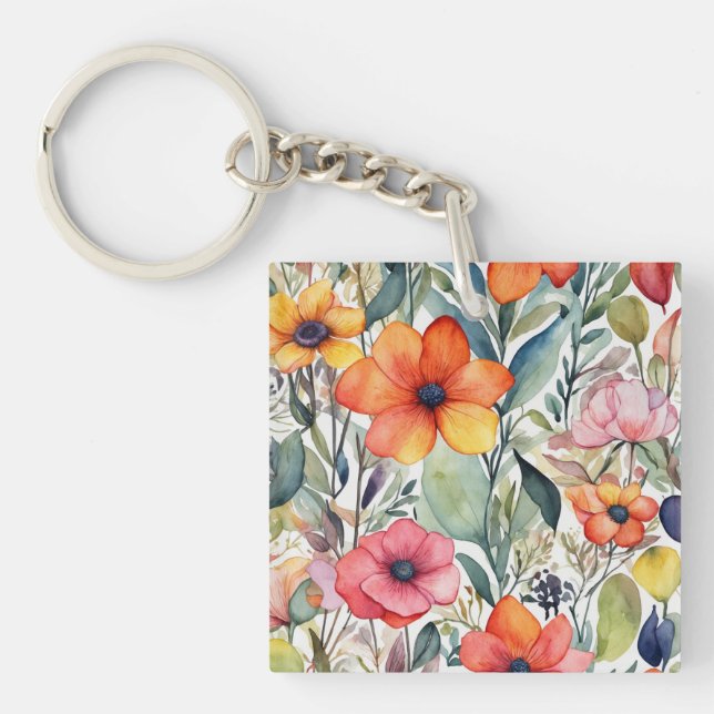 Floral Radiance: Vibrant Design Delights Key Ring (Front)