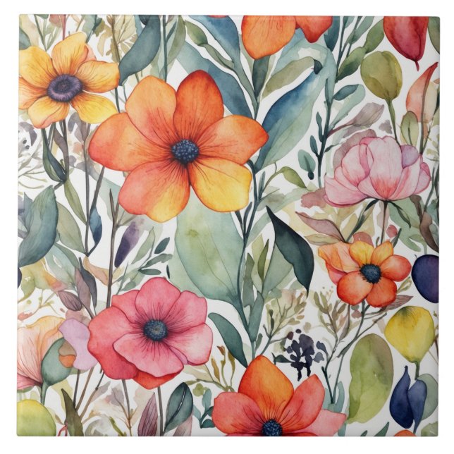Floral Radiance: Vibrant Design Delights Tile (Front)