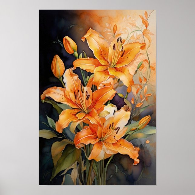 Floral Radiance - Watercolor Lily Flowers Art  Poster (Front)
