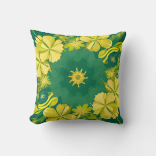Floral Radiance: Yellow & Green Botanical Pattern Cushion