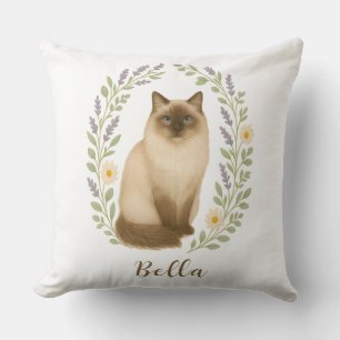 Floral Ragdoll Cat Frame Personalized Name Cushion
