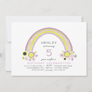 Floral Rainbow Birthday Neon Lavender Invitation
