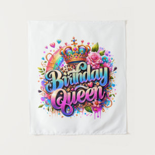Floral Rainbow Birthday Queen Tapestry