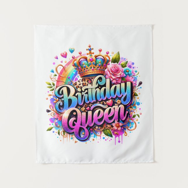 Floral Rainbow Birthday Queen Tapestry (Front)