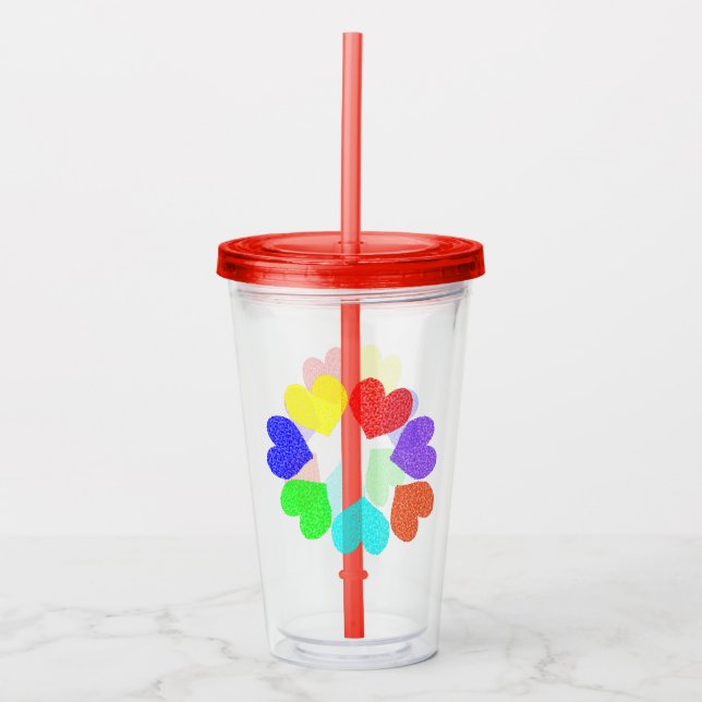 Floral Rainbow Love Hearts Acrylic Tumbler (Front)