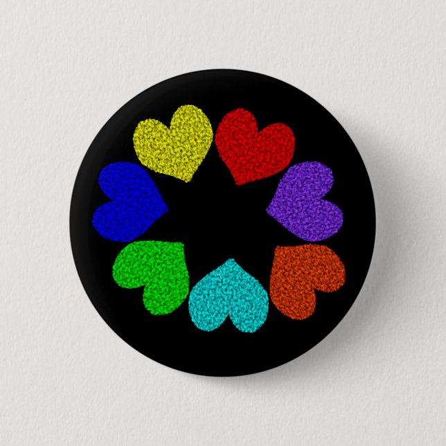 Floral Rainbow Love Hearts Button (Front)
