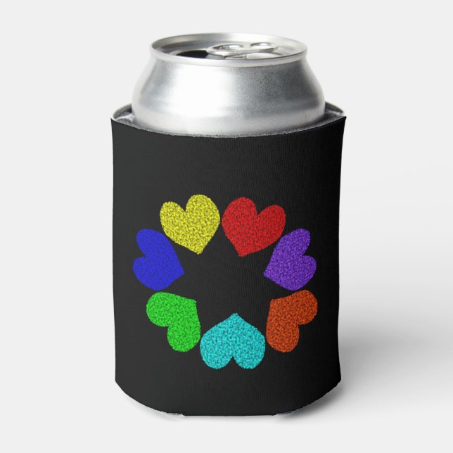 Floral Rainbow Love Hearts Can Cooler (Can Front)