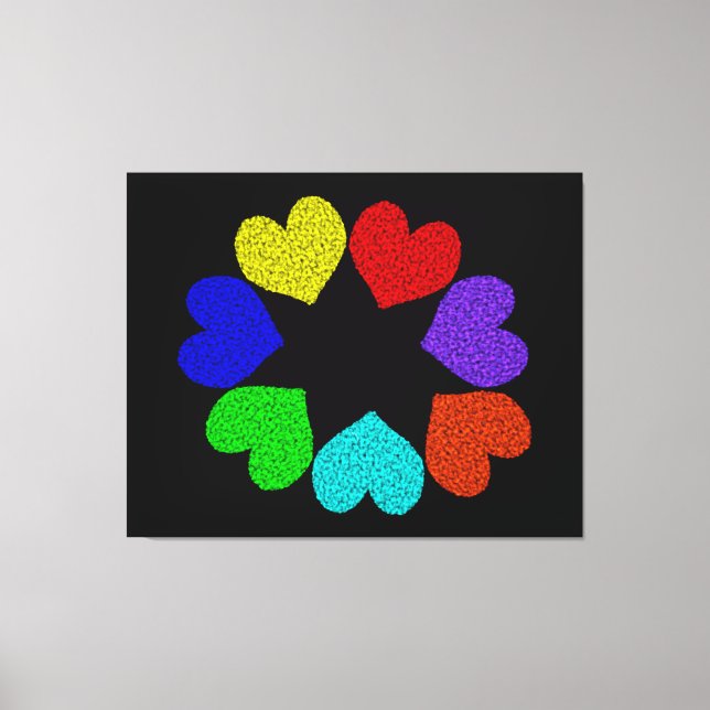 Floral Rainbow Love Hearts Canvas Print (Front)