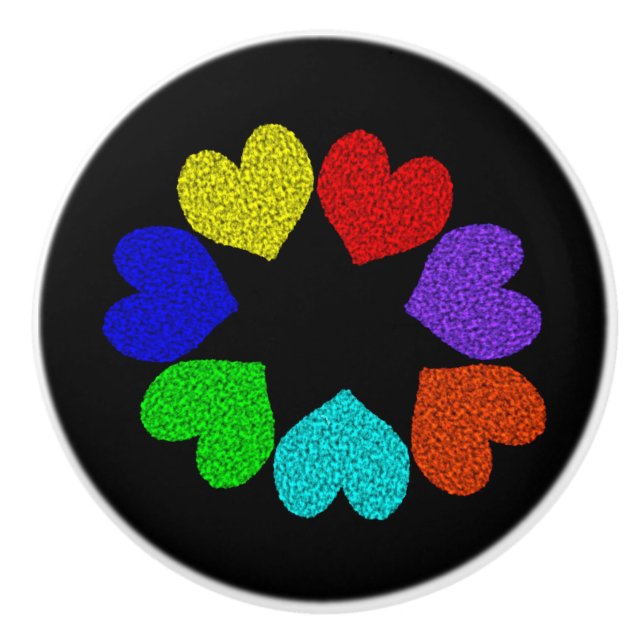 Floral Rainbow Love Hearts Ceramic Knob (Front)