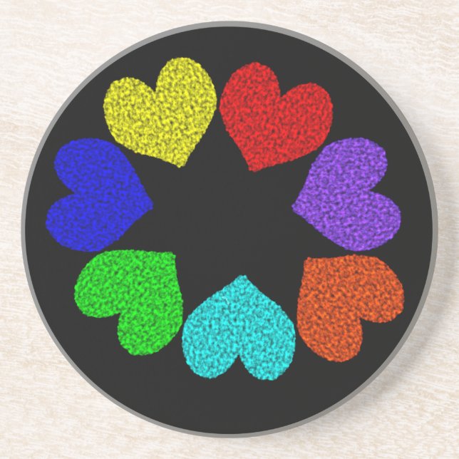 Floral Rainbow Love Hearts Coasters (Front)