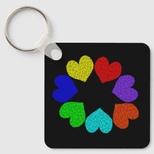 Floral Rainbow Love Hearts Custom Key Ring