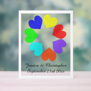 Floral Rainbow Love Hearts Custom Wedding Acrylic Sign