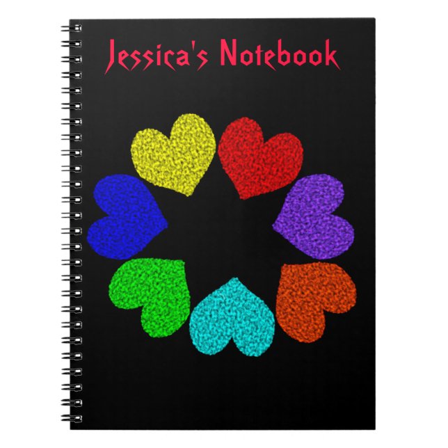 Floral Rainbow Love Hearts Customisable Notebook (Front)