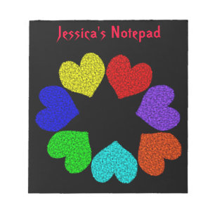 Floral Rainbow Love Hearts Customisable Notepad