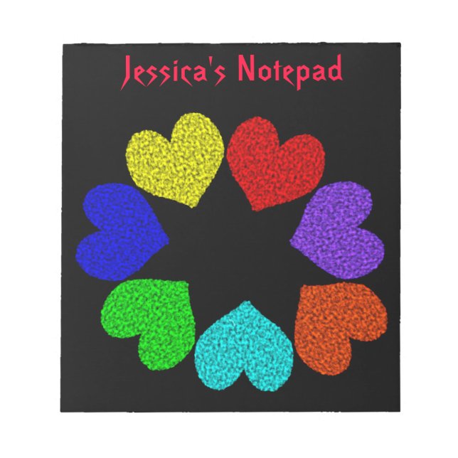 Floral Rainbow Love Hearts Customisable Notepad (Front)