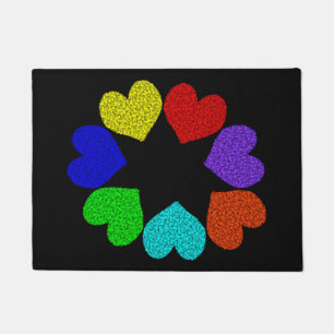 Floral Rainbow Love Hearts Door Mat