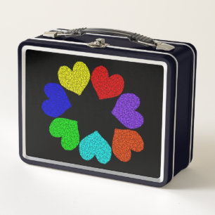 Floral Rainbow Love Hearts Metal Lunch Box