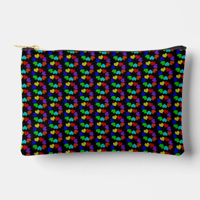 Floral Rainbow Love Hearts Patterned Accessory Pouch (Front)