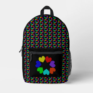 Floral Rainbow Love Hearts Printed Backpack