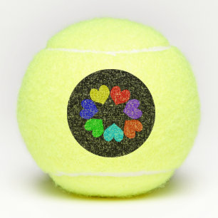 Floral Rainbow Love Hearts Tennis Balls