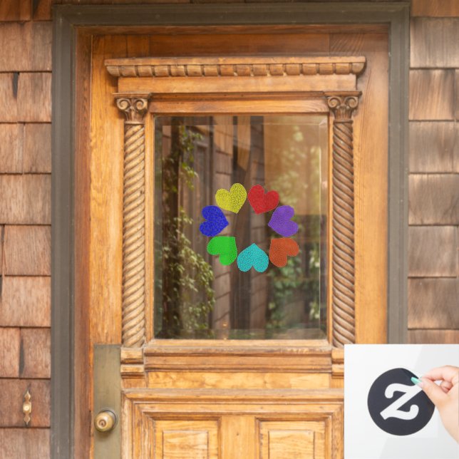 Floral Rainbow Love Hearts Window Cling (Home Door)
