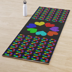 Floral Rainbow Love Hearts Yoga Mat