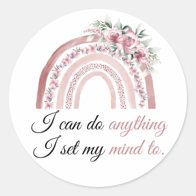 Floral Rainbow Motivational Affirmation Quotes  Classic Round Sticker (Front)