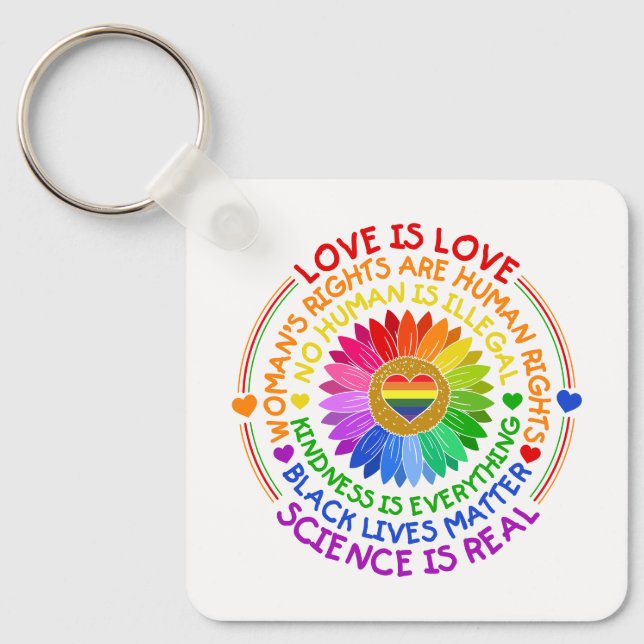 Floral Rainbow Political and Social Stand Key Ring (Front)