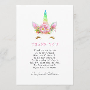 Floral Rainbow Unicorn Girl Baby Shower Thank You