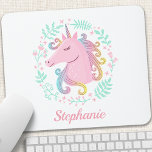 Floral Rainbow Unicorn Mouse Mat<br><div class="desc">Floral Personalised Rainbow Unicorn Mouse Pad</div>