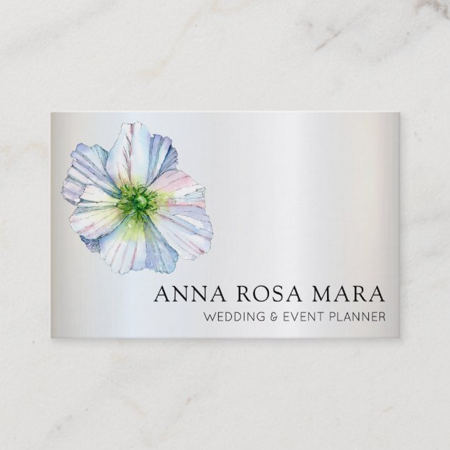*~* Floral Rainbow White Anemone  QR code Business Card (Front)
