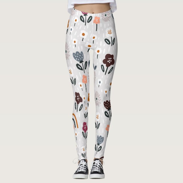 Floral Rainbows: Hand Drawn Seamless Texture Leggings (Front)