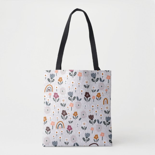 Floral Rainbows: Hand Drawn Seamless Texture Tote Bag (Front)