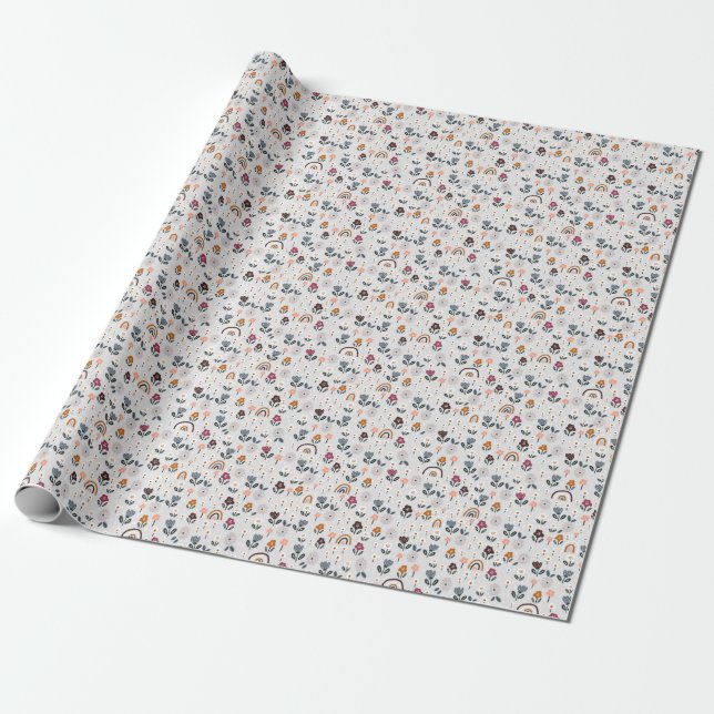 Floral Rainbows: Hand Drawn Seamless Texture Wrapping Paper (Unrolled)